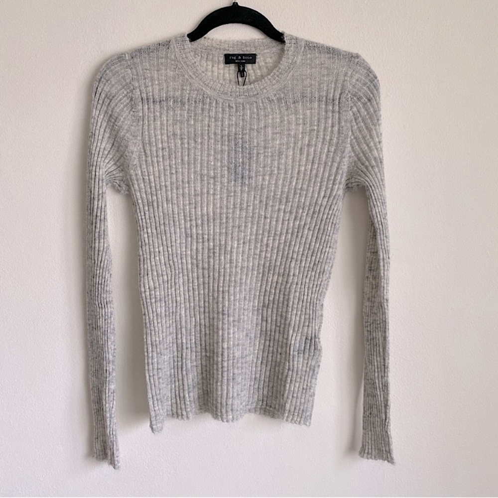 rag & bone ANGORA WOOL RIB KNIT LIGHTWEIGHT DONNA CREWNECK SWEATER Gray S - Picture 2 of 9
